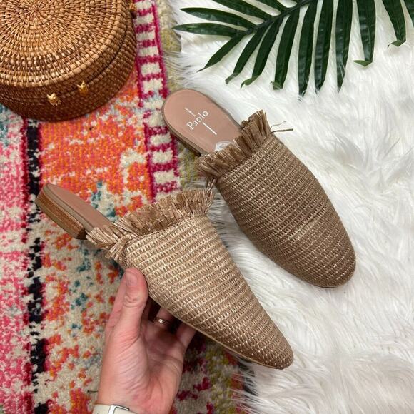 Linea Paolo Boho Bohemian Neutral Beige Tan Slip On Andine Raffia Mules 11 - Picture 1 of 7